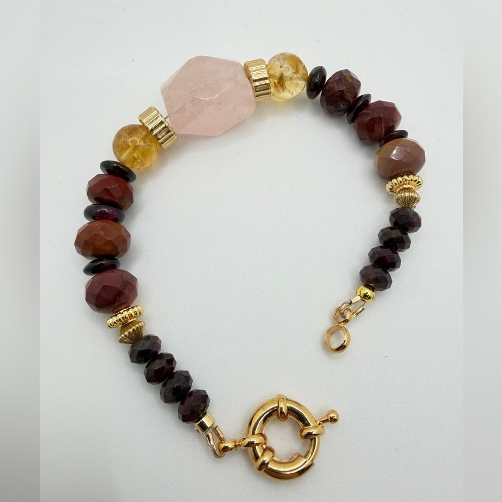 NWOT Mookaite, Garnet, Rose Quartz, Citrine ‎ bracelet w/ gold tone accents!